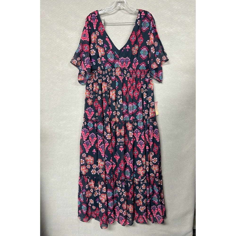 Venus Womens XL Maxi Dress Multicolor Whimsical Fairycore Flowy Floral Smocked